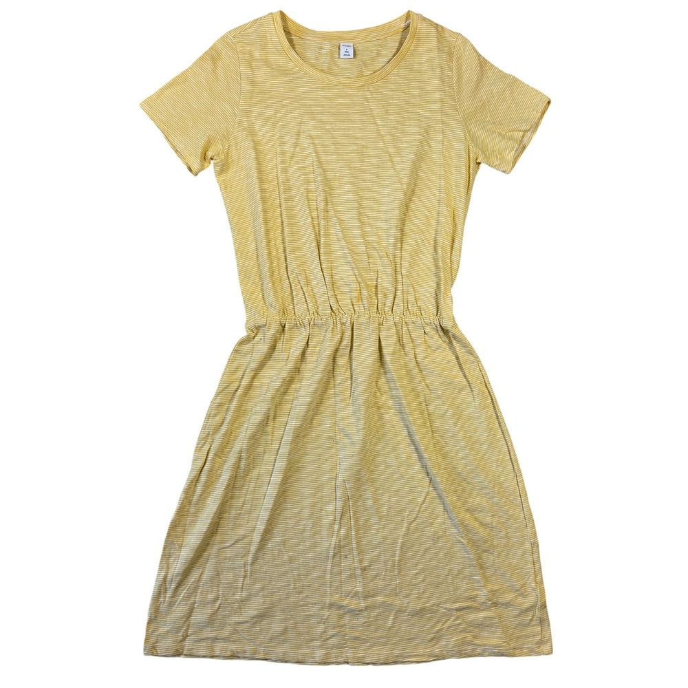 Old Navy Yellow White Striped Cotton‎ T-Shirt Dress Small Tall Elastic Waist
